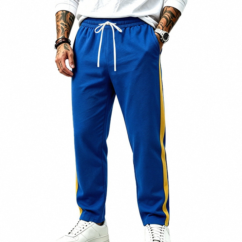 Men's Straight-Leg Athletic Track Pants with Side Contrast Stripe and Elastic Drawstring Waistband