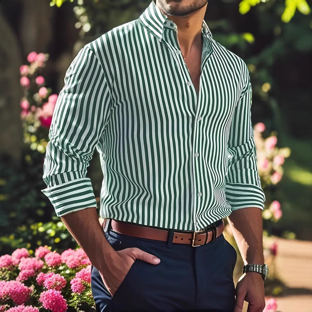 Chemise rayée à manches longues pour homme