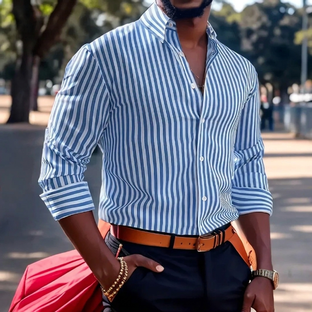 Chemise rayée à manches longues pour homme