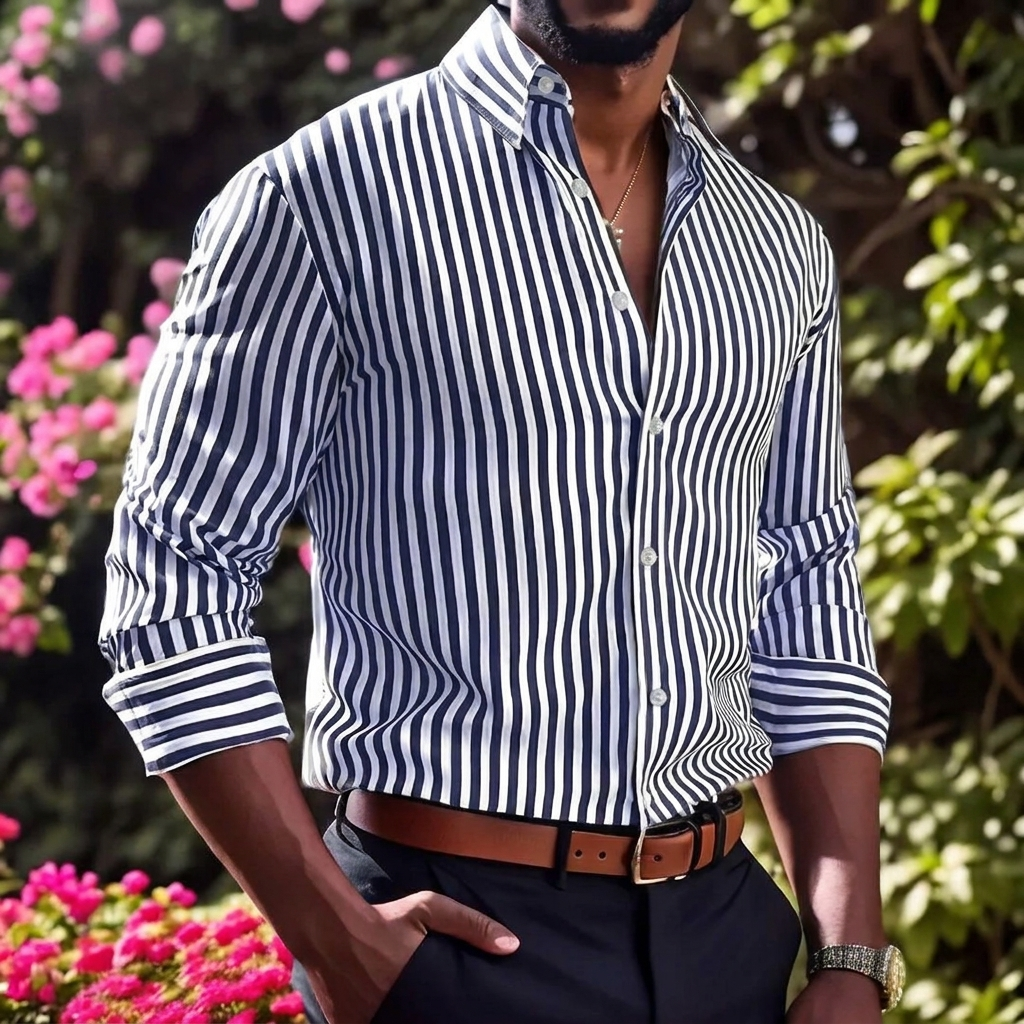 Chemise rayée à manches longues pour homme