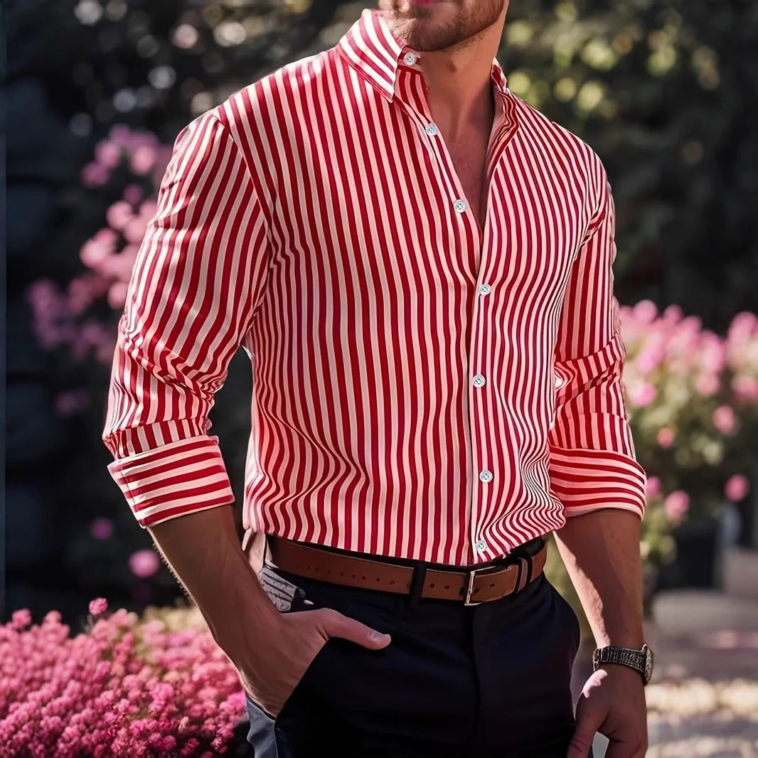 Chemise rayée à manches longues pour homme