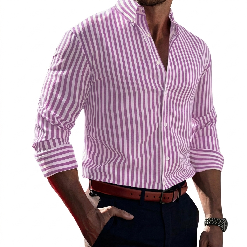 Chemise rayée à manches longues pour homme