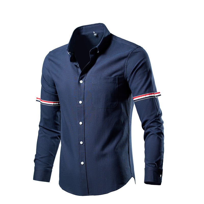 Men's Tailored Oxford Business Shirt with Button-Down Collar, Chest Pocket, and Distinctive Cuff Detail