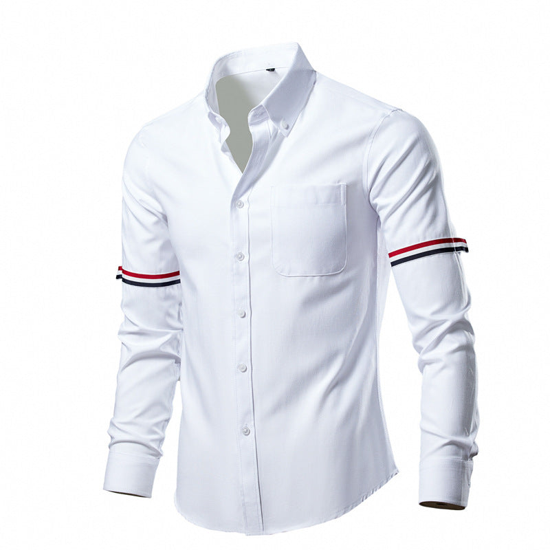 Men's Tailored Oxford Business Shirt with Button-Down Collar, Chest Pocket, and Distinctive Cuff Detail