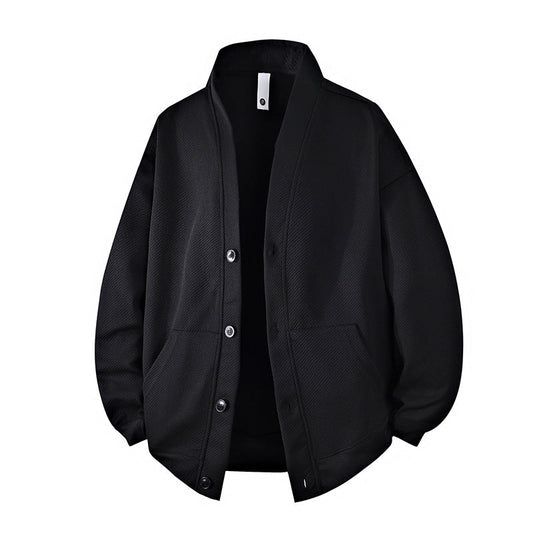 Men's Textured Knit Cardigan Jacket with Full Button Placket and Patch Pockets