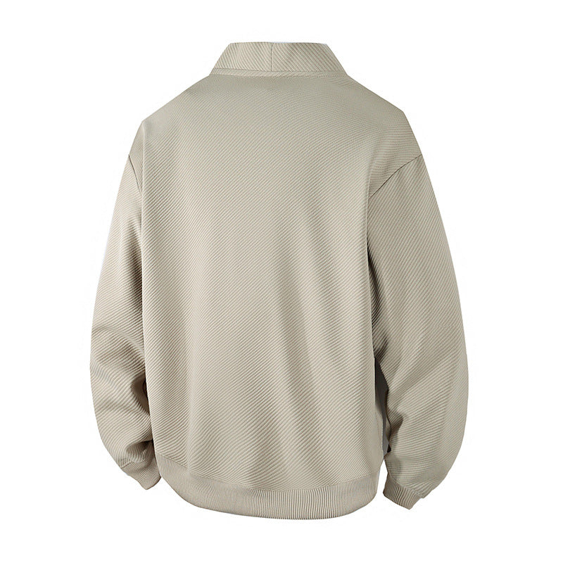 Men's Textured Knit Cardigan Jacket with Full Button Placket and Patch Pockets