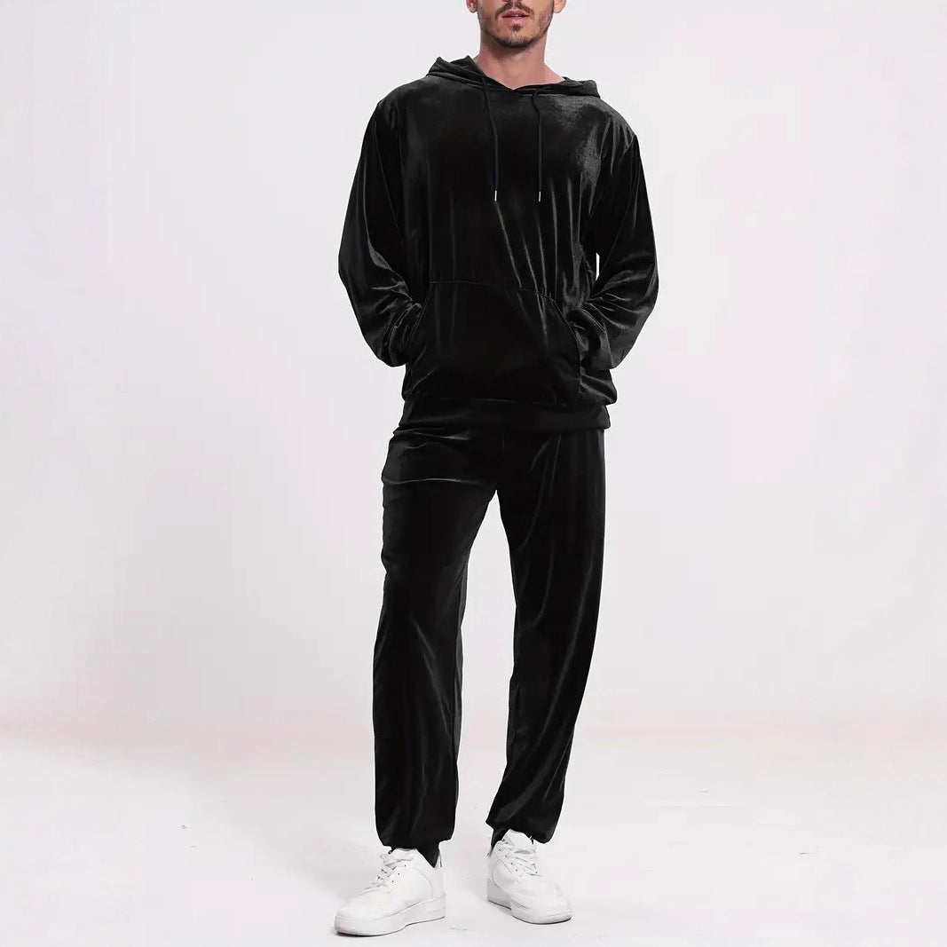 Men's Velour Tracksuit with Hoodie and Casual Joggers