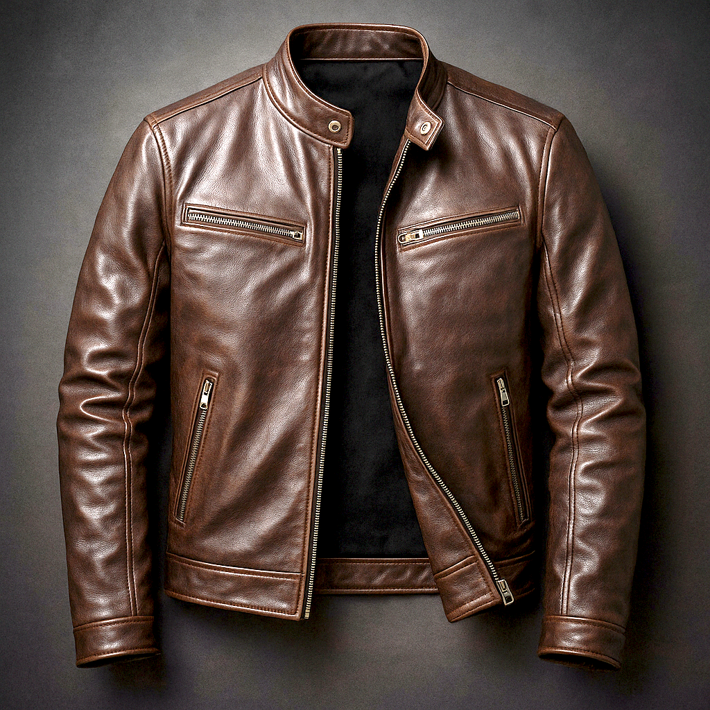 Veste vintage pour homme en cuir PU – veste classique rétro de motard