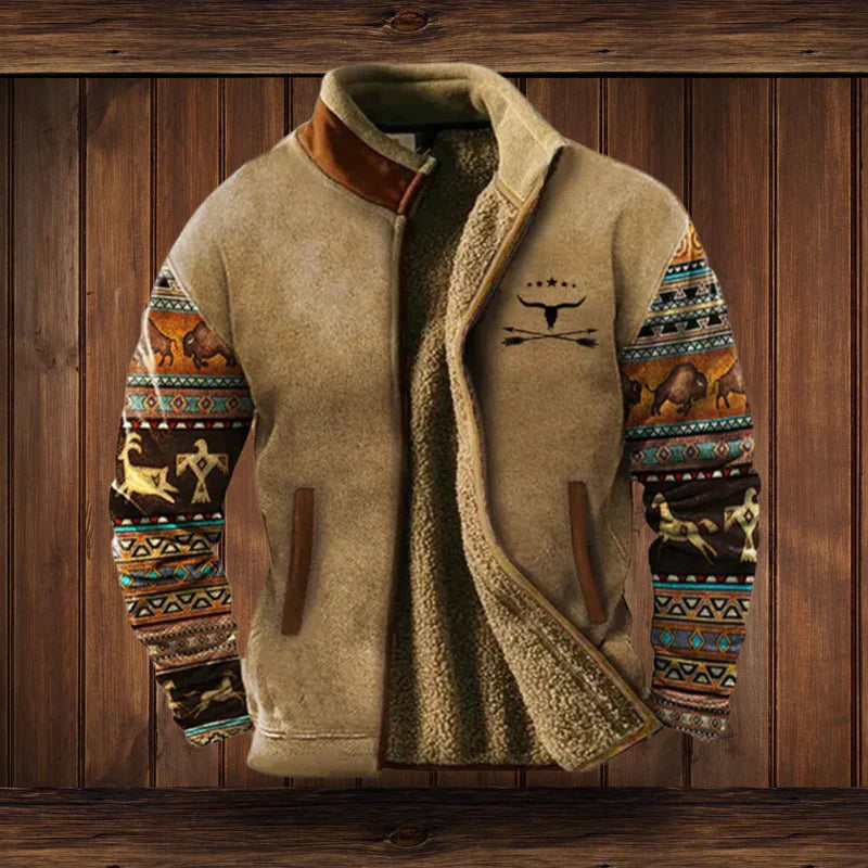 Men's Warm Teddy Cardigan with Zipper and Vintage Design