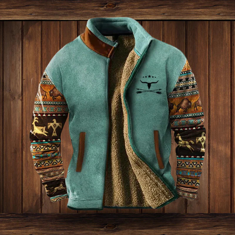Men's Warm Teddy Cardigan with Zipper and Vintage Design