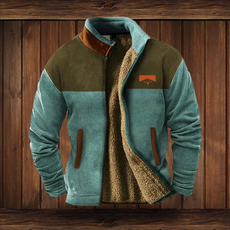 Men's Warm Teddy Cardigan with Zipper and Vintage Design