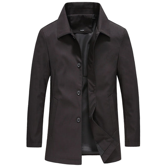 Men's Windproof Solid Colour Long Jacket