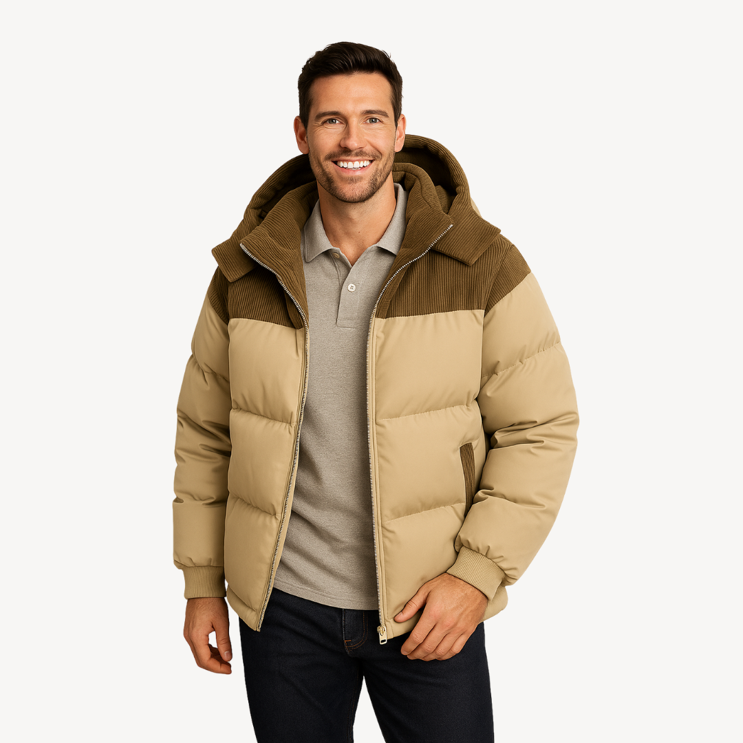 Men's Winter Jacket with Drawstring Hood - Modern and Functional