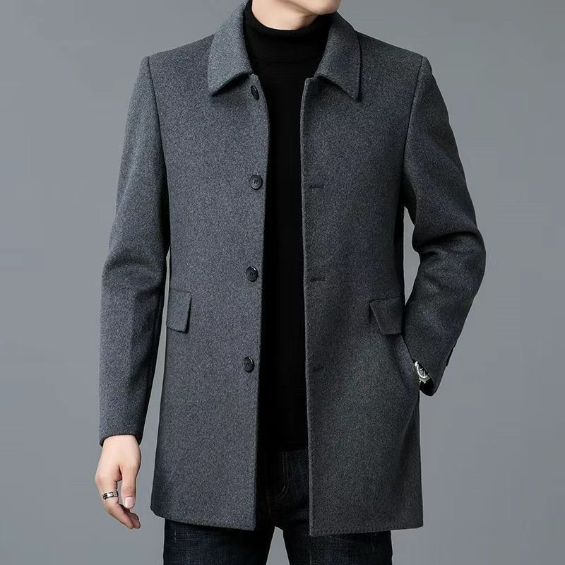 Men's Wool Coat with Classic Lapels and Pockets