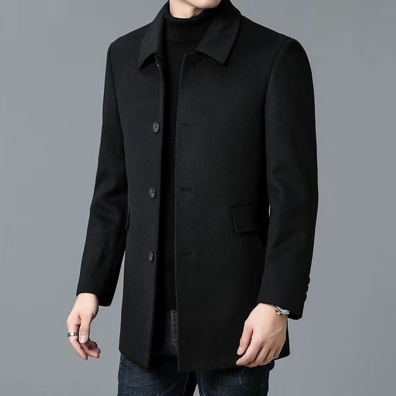 Men's Wool Coat with Classic Lapels and Pockets