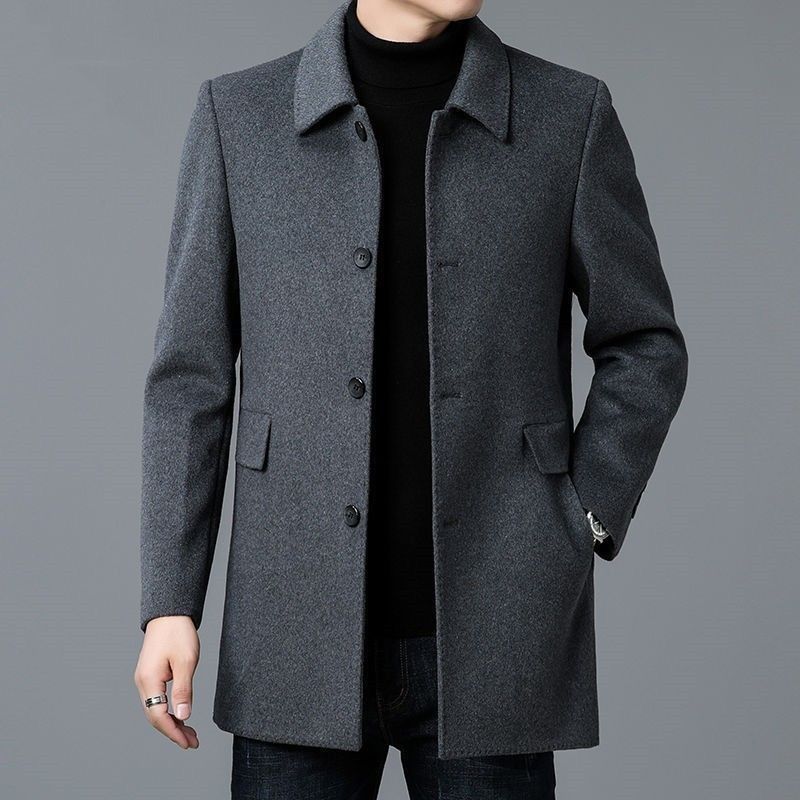 Men's Wool Coat with Classic Lapels and Pockets