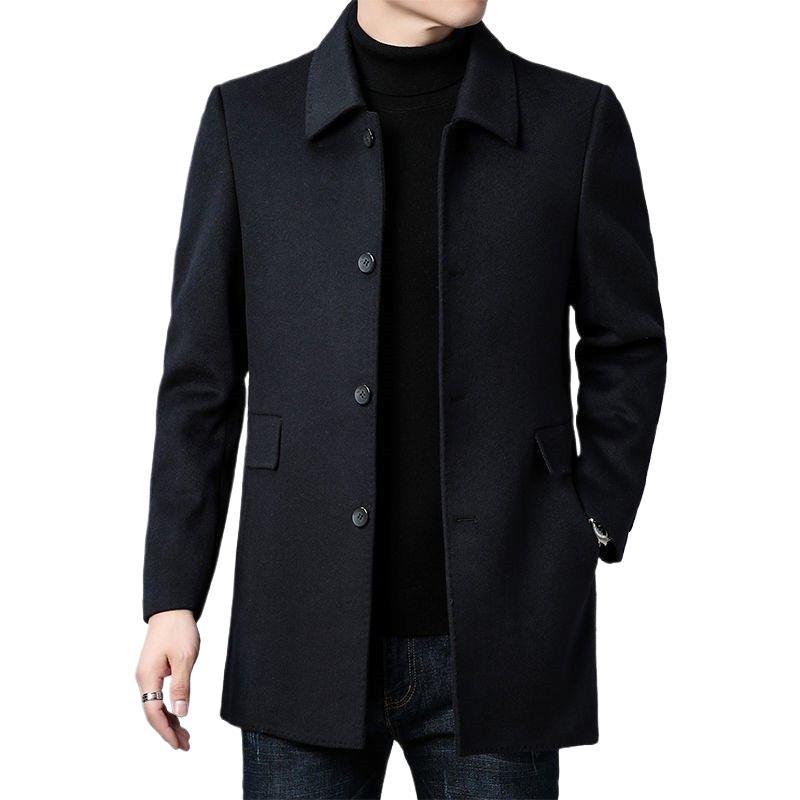 Men's Wool Coat with Classic Lapels and Pockets