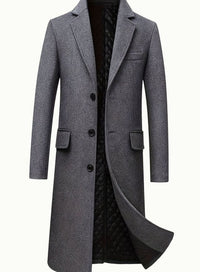 Men's Wool Long Overcoat Tailored Button-Front Trench Coat