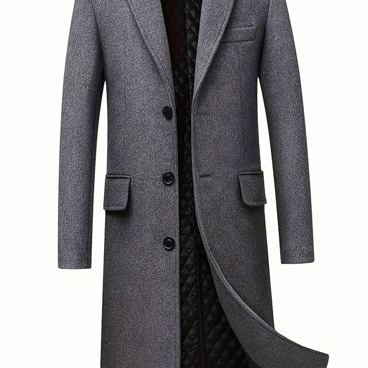 Men's Wool Long Overcoat Tailored Button-Front Trench Coat