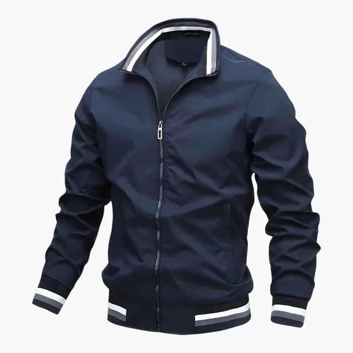 Blouson bomber pour homme à fermeture éclair et ourlet rayé