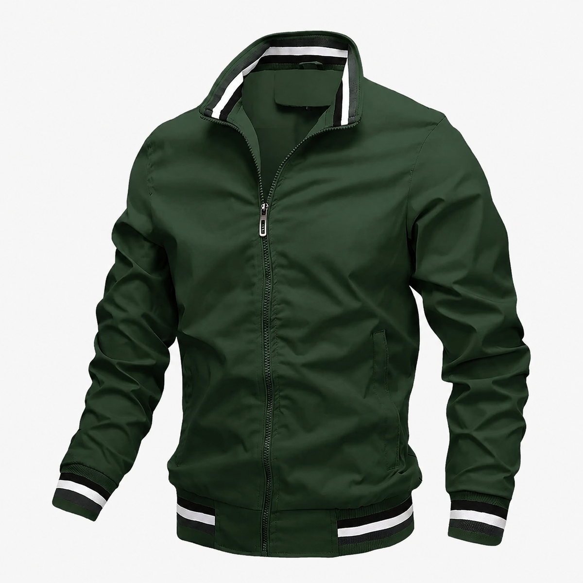Blouson bomber pour homme à fermeture éclair et ourlet rayé