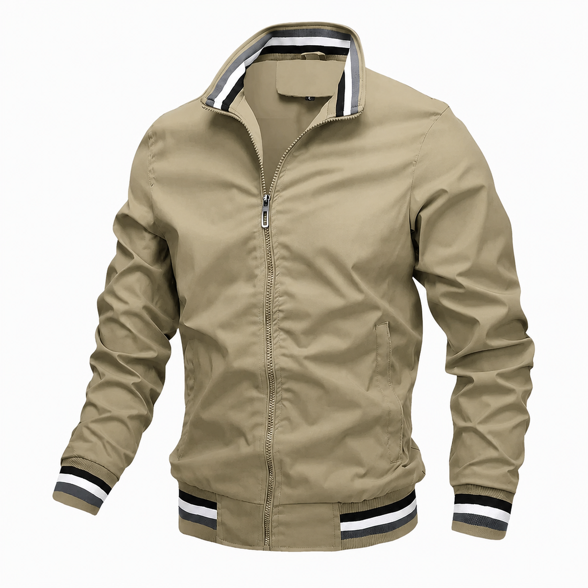Blouson bomber pour homme à fermeture éclair et ourlet rayé