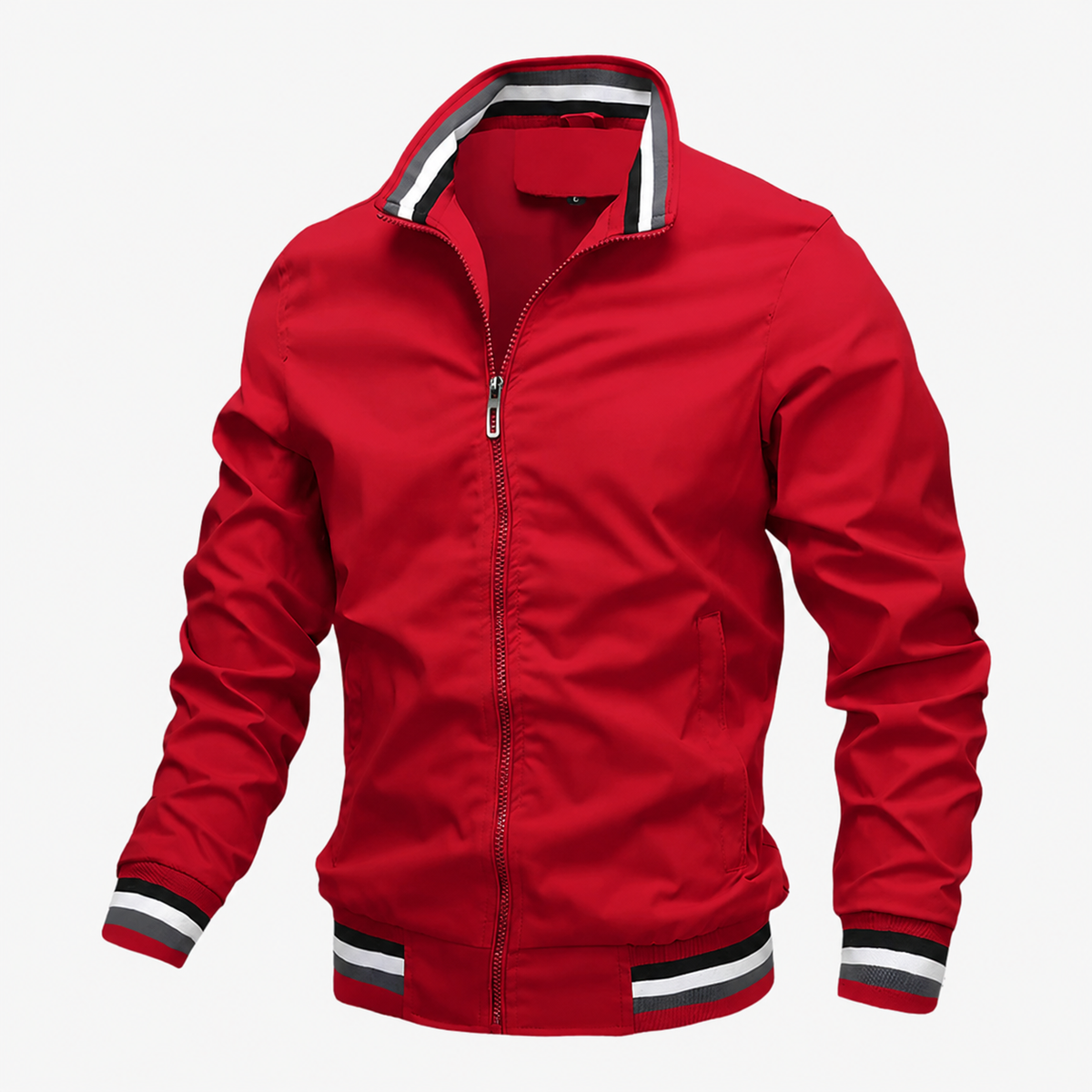 Blouson bomber pour homme à fermeture éclair et ourlet rayé