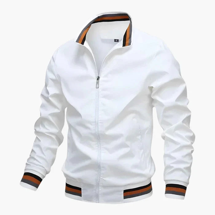 Blouson bomber pour homme à fermeture éclair et ourlet rayé
