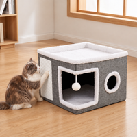 Modern Foldable Cat House with Double-Sided All-Season Cushion & Hanging Toys