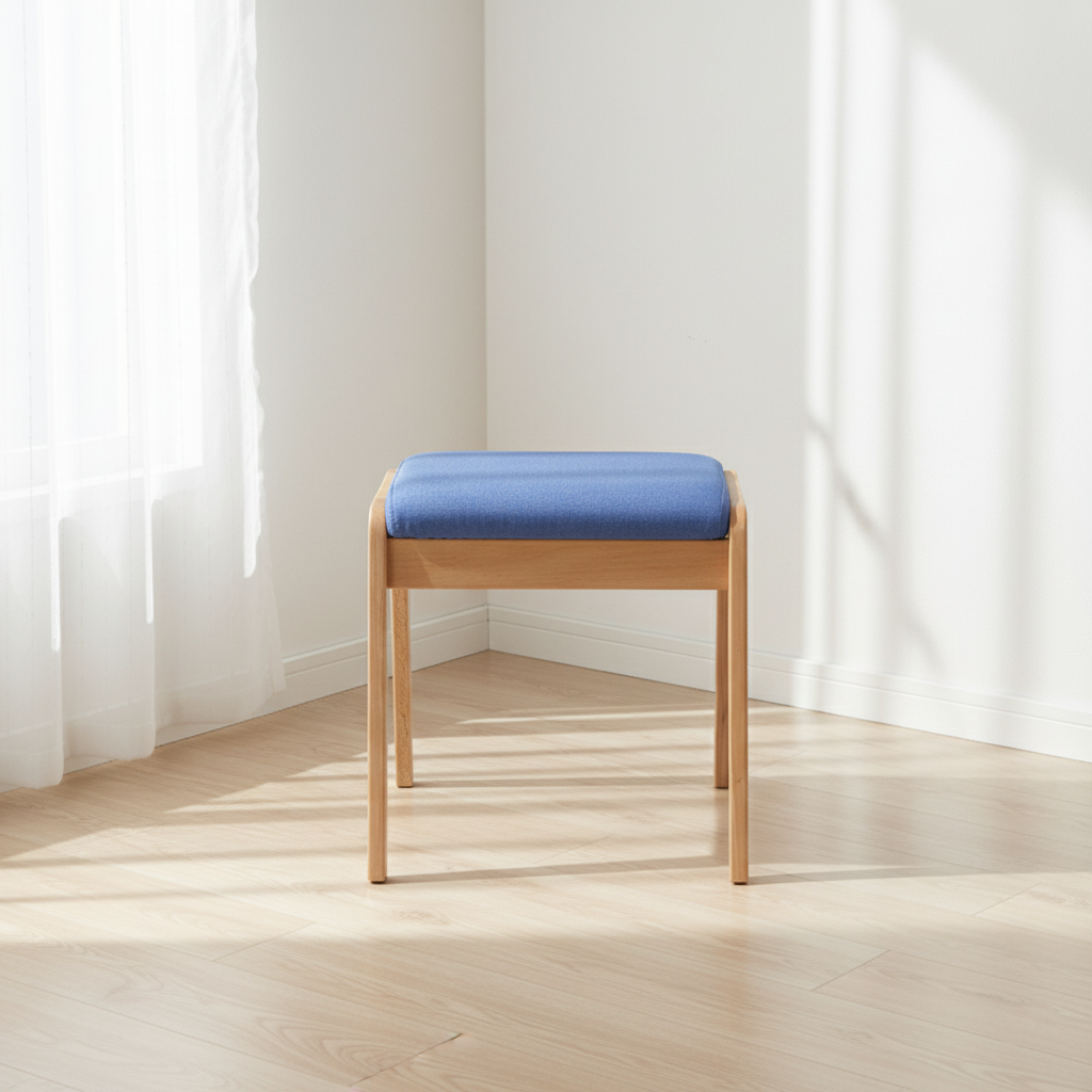 Modern Minimalist Rectangular Solid Wood Linen Vanity Stool for Bedroom