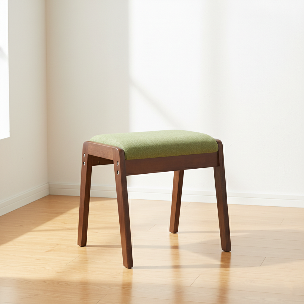 Modern Minimalist Rectangular Solid Wood Linen Vanity Stool for Bedroom