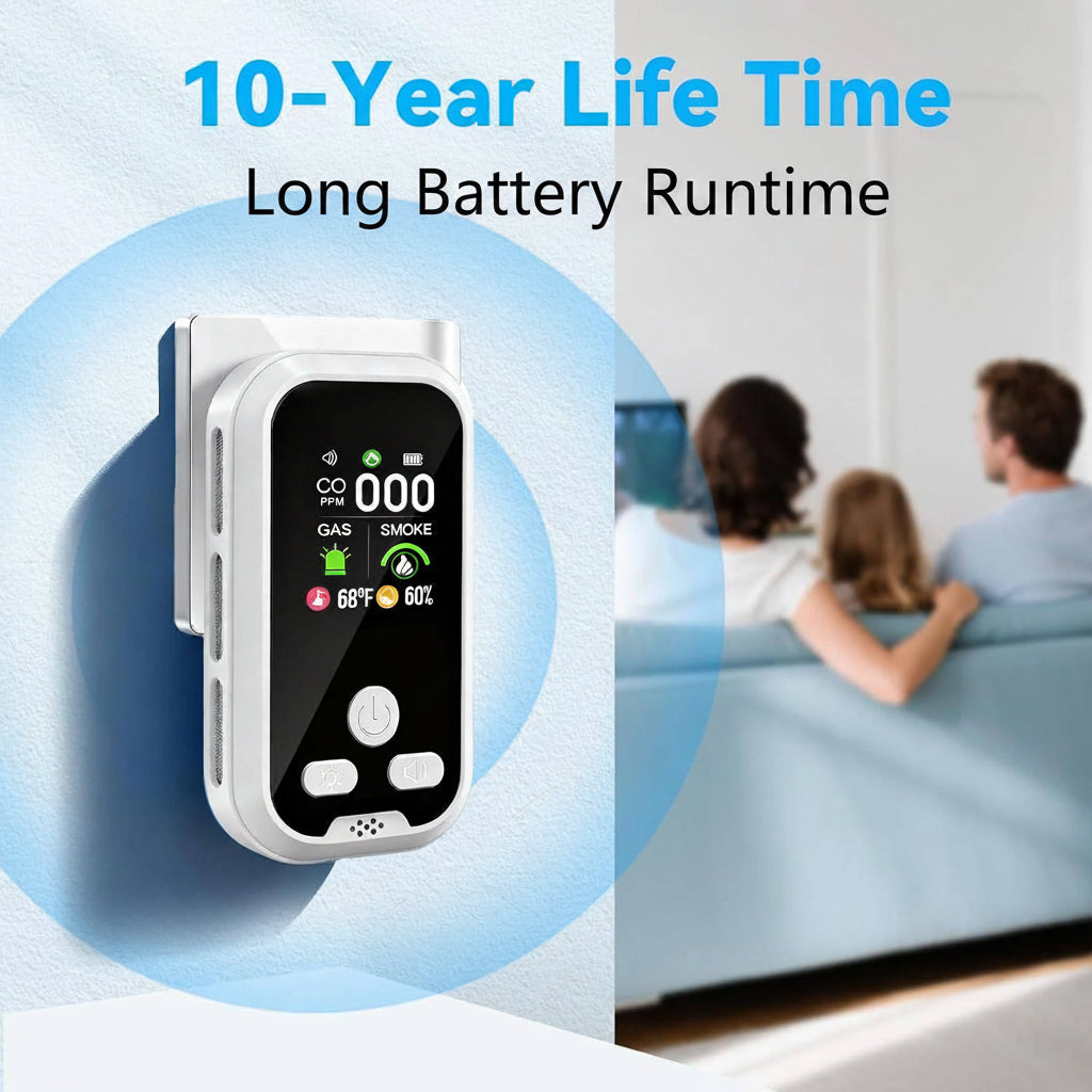 Multifunction Gas and Smoke Monitor with LCD Display and Temperature & Humidity Readings