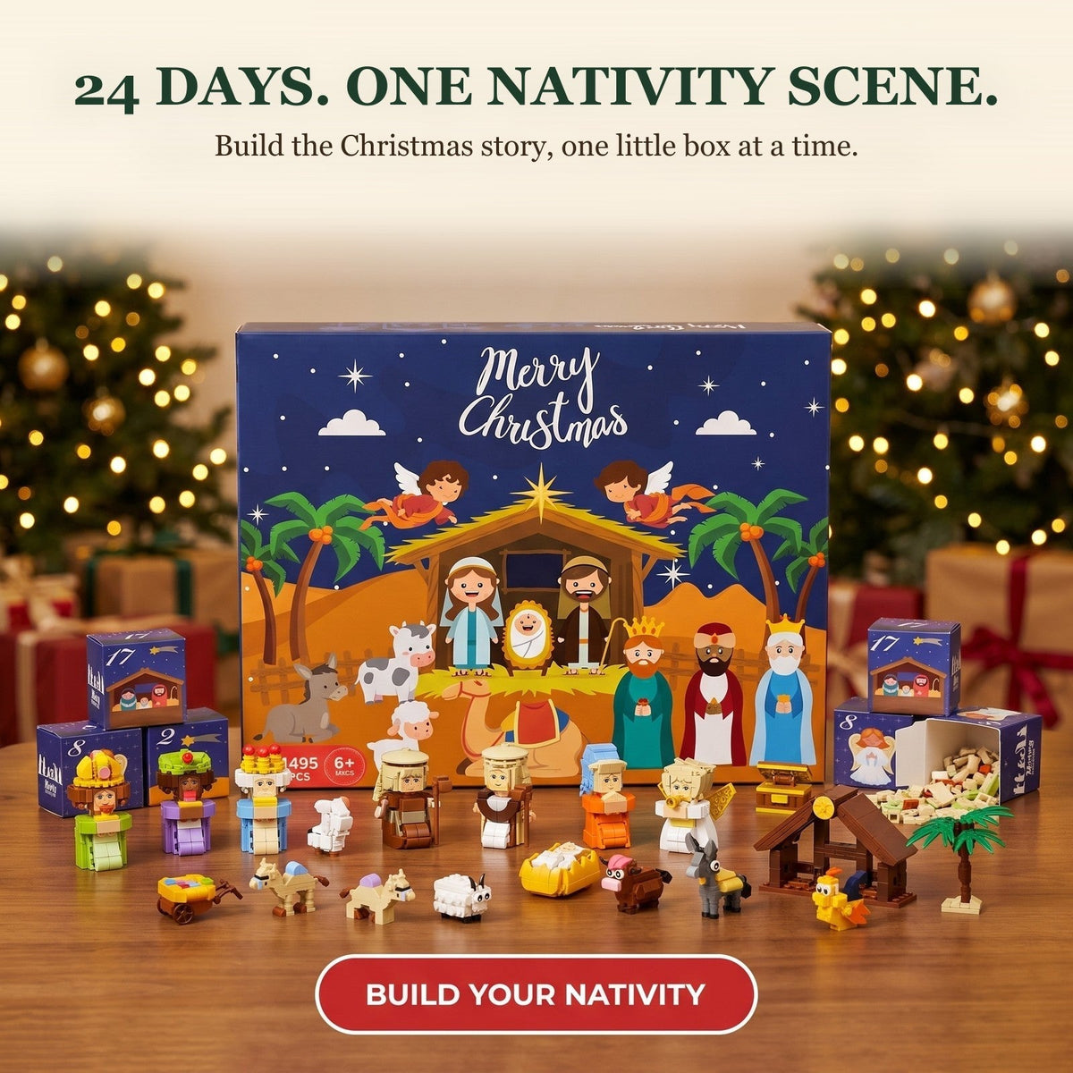 Nativity Building Block Advent Calendar, 1495 Pieces in 24 Numbered Boxes