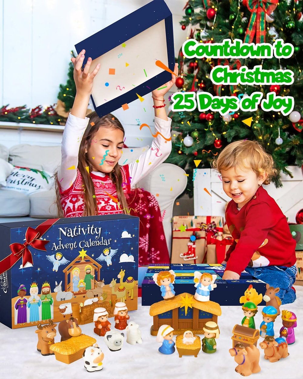 Nativity Scene Advent Calendar 25-Piece Festive Decoration Set