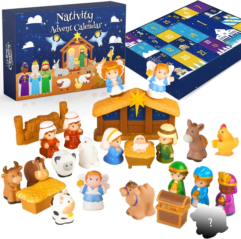 Nativity Scene Advent Calendar 25-Piece Festive Decoration Set