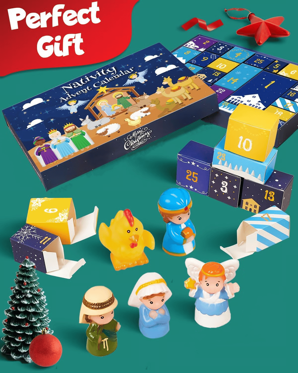 Nativity Scene Advent Calendar 25-Piece Festive Decoration Set