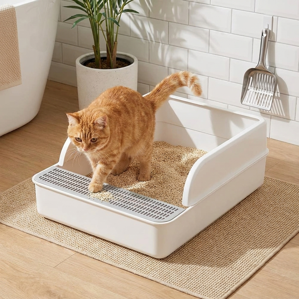 No-Mess Cat Litter Tray with High Walls and Scoop