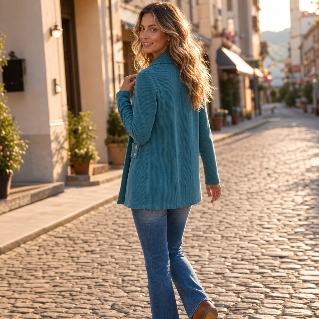 Open-Front Ribbed Corduroy Waist-Tab Jacket