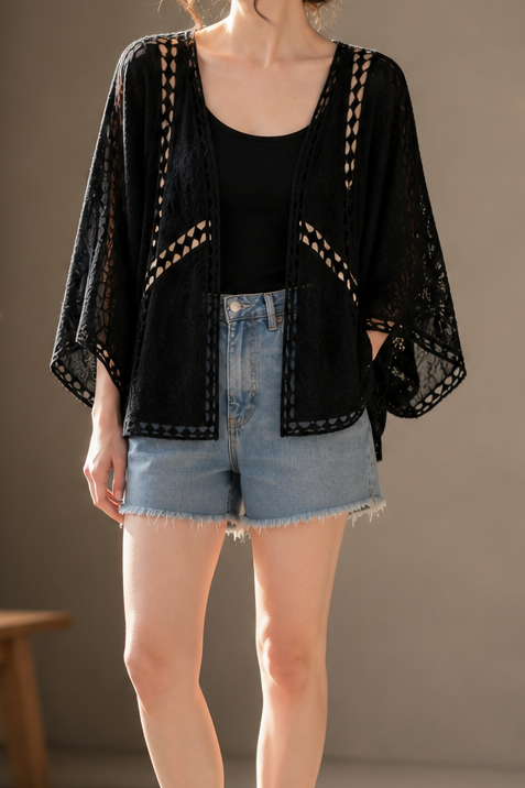 Openwork Lace Oversized Cardigan