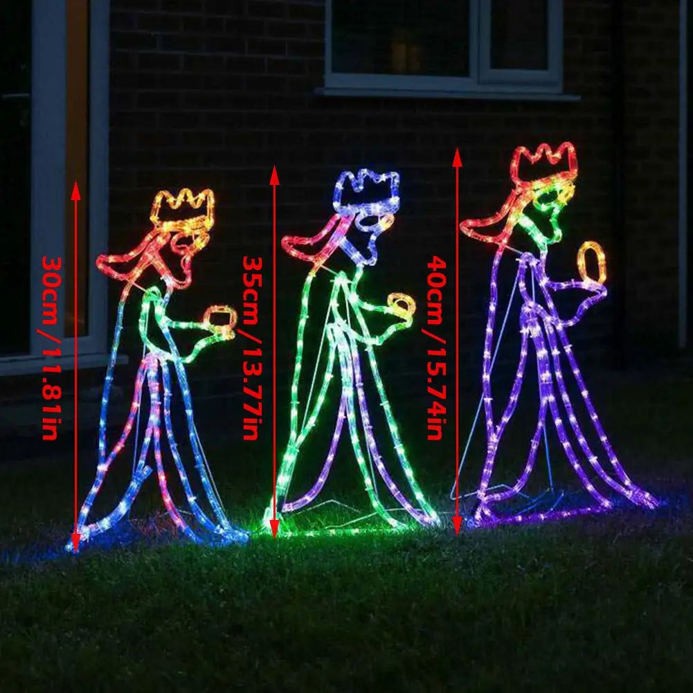 Silhouette lumineuse d’extérieur représentant les trois Rois mages