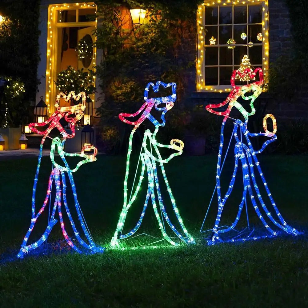Silhouette lumineuse d’extérieur représentant les trois Rois mages