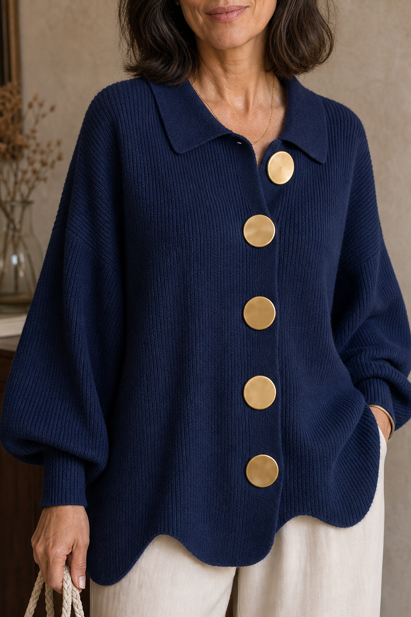 Oversized Scalloped-Hem Button Cardigan