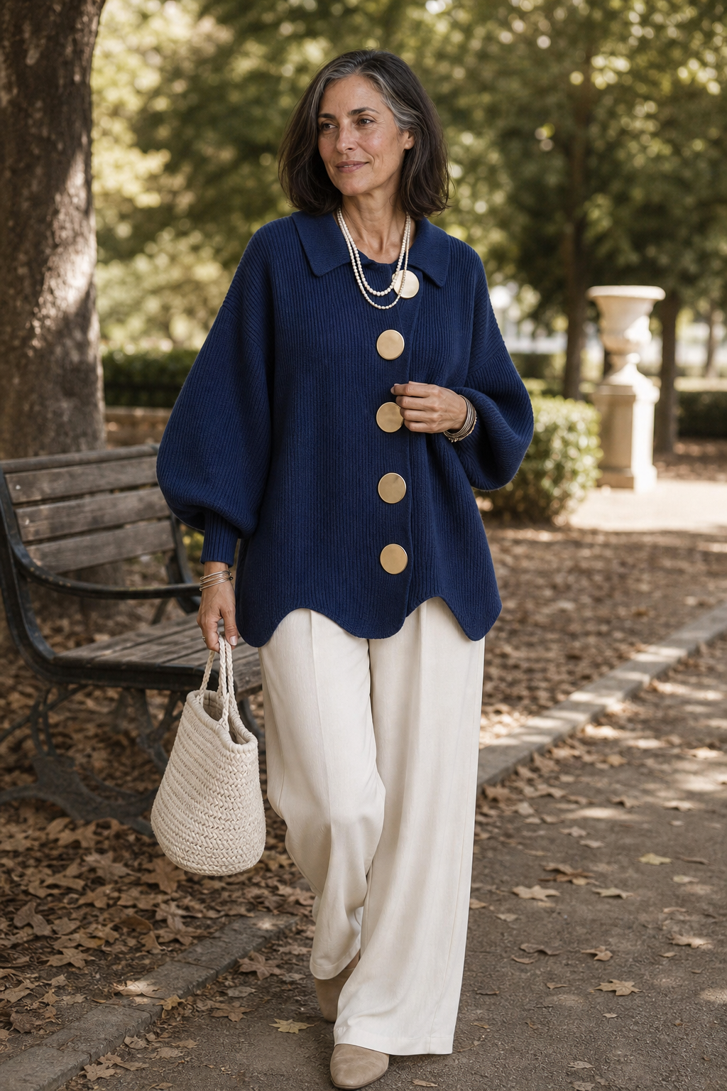 Oversized Scalloped-Hem Button Cardigan