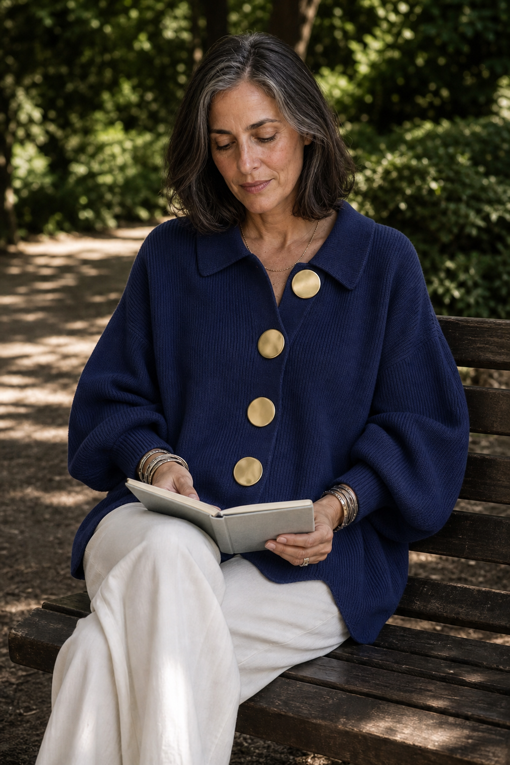 Oversized Scalloped-Hem Button Cardigan