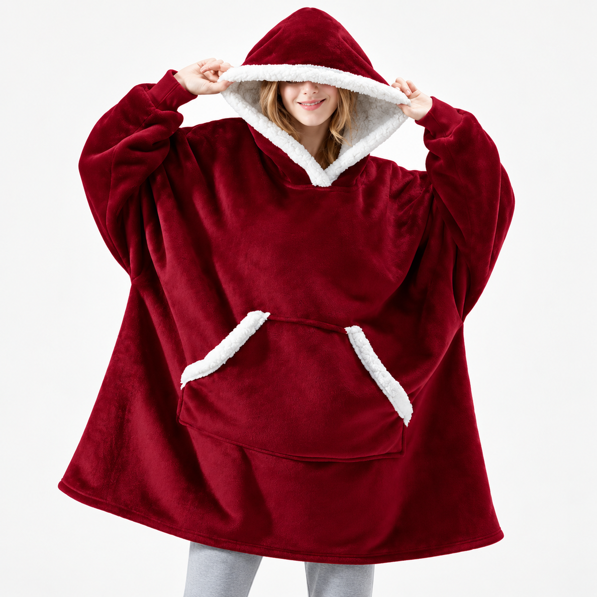 Oversized Sherpa-Lined Cozy Blanket Hoodie Pullover