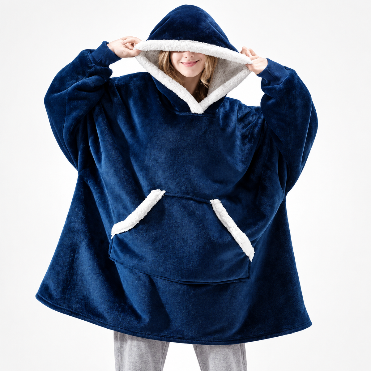 Oversized Sherpa-Lined Cozy Blanket Hoodie Pullover