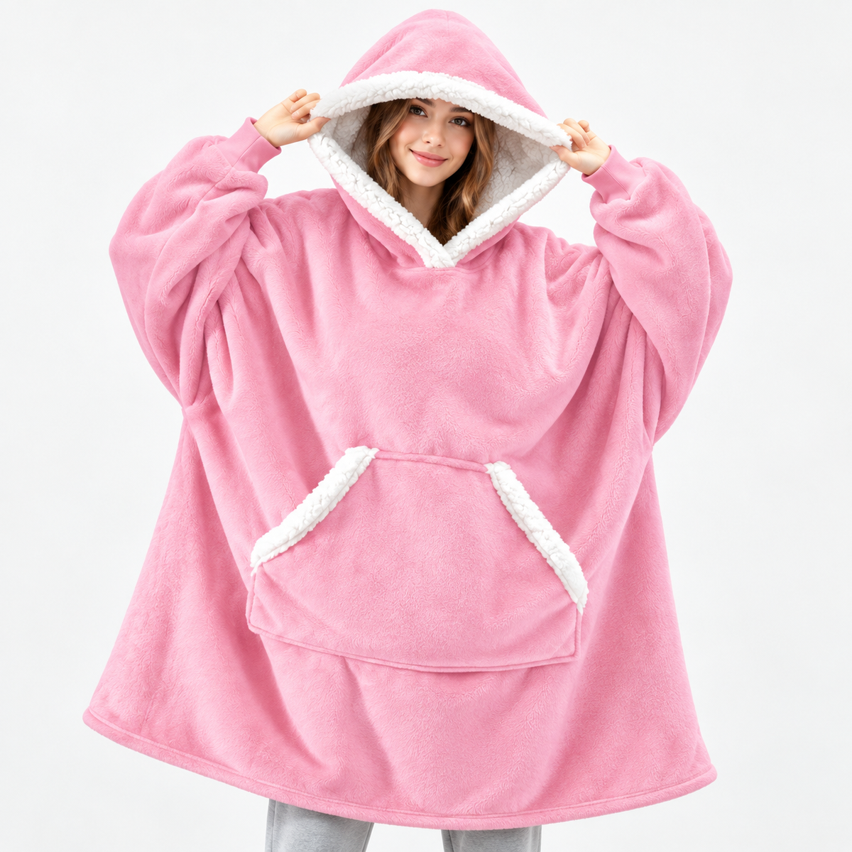 Oversized Sherpa-Lined Cozy Blanket Hoodie Pullover