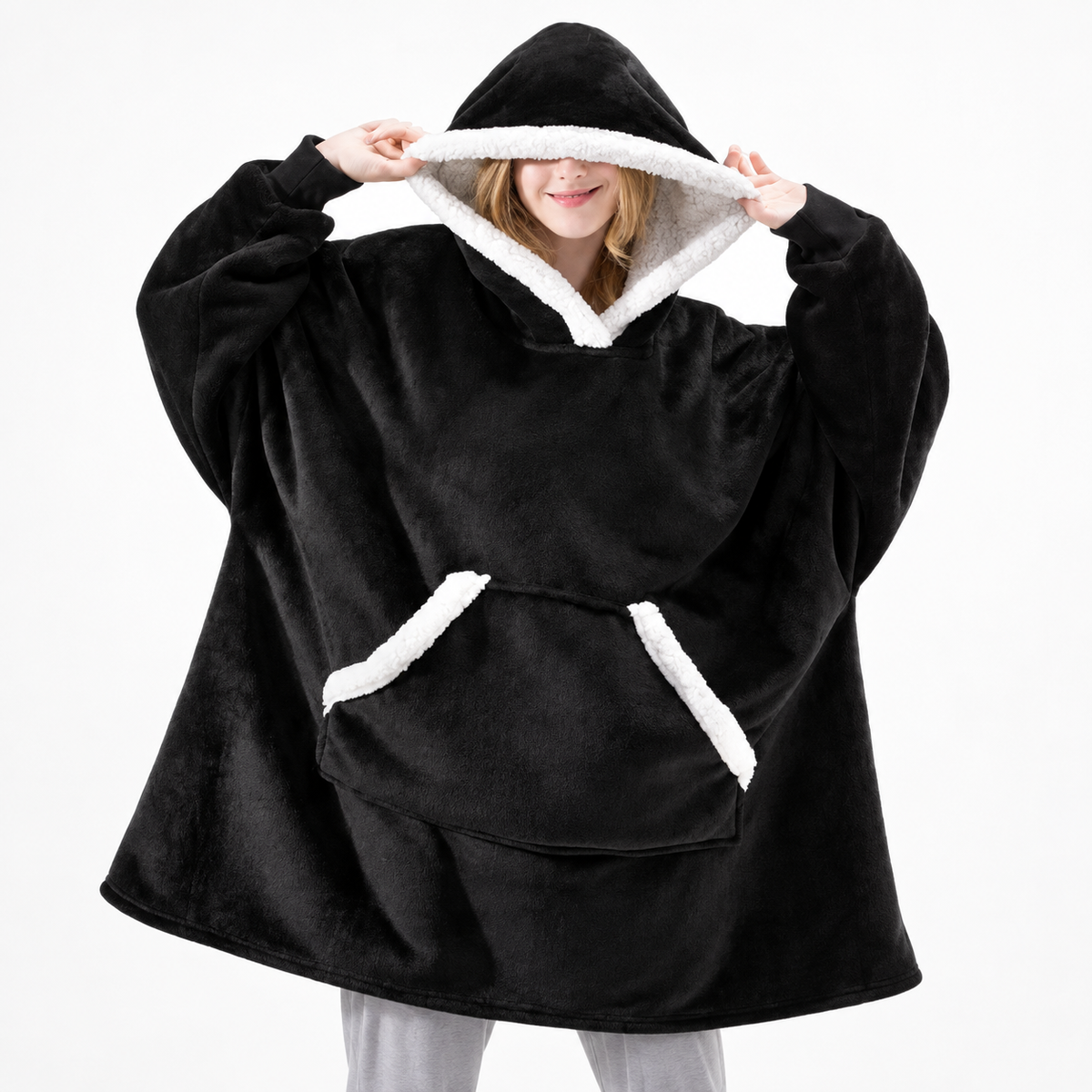 Oversized Sherpa-Lined Cozy Blanket Hoodie Pullover