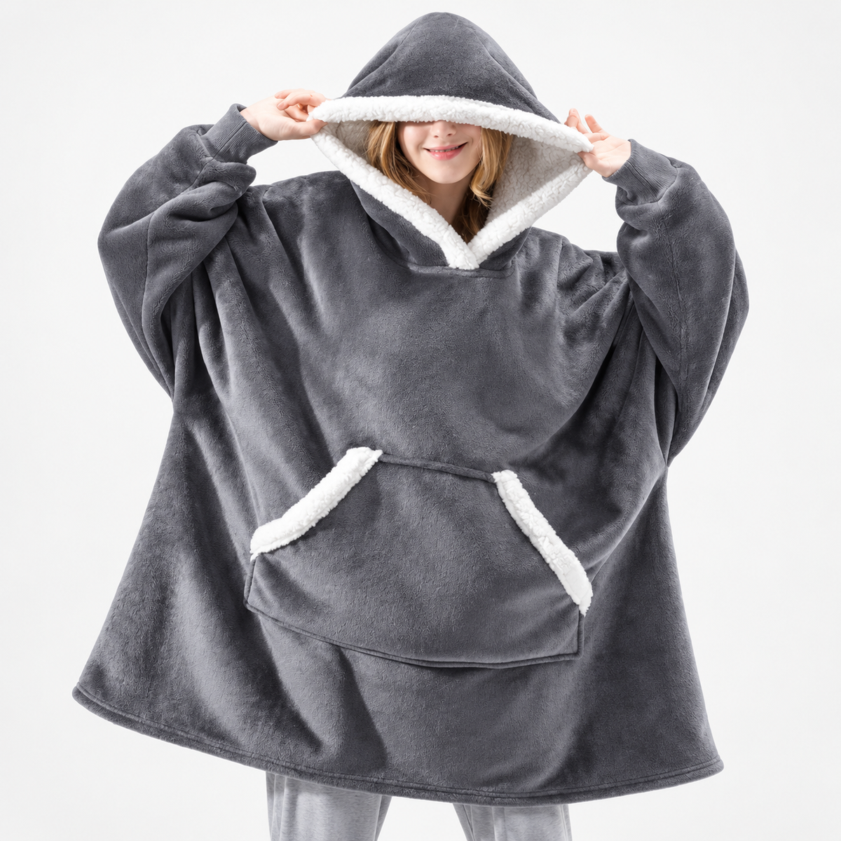 Oversized Sherpa-Lined Cozy Blanket Hoodie Pullover