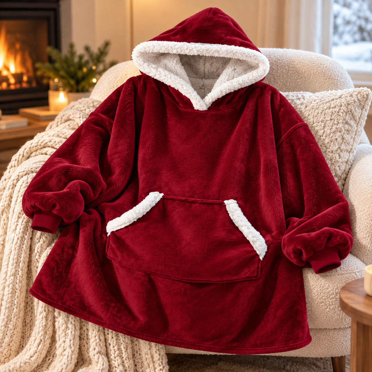 Oversized Sherpa-Lined Cozy Blanket Hoodie Pullover
